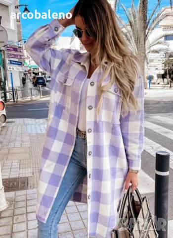 Дамско дълго карирано яке (риза), 4цвята, снимка 7 - Якета - 41809936