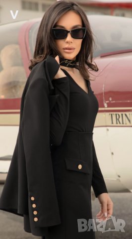 Дамско черно бежово сако Christine Fashion блейзер палто тренчкот широк дълъг панталон , снимка 3 - Сака - 44368220