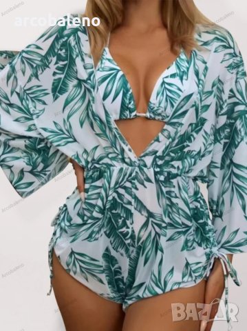 Дамски бански костюм с висока талия от три части с тропически принт, 3цвята , снимка 6 - Бански костюми - 40740064