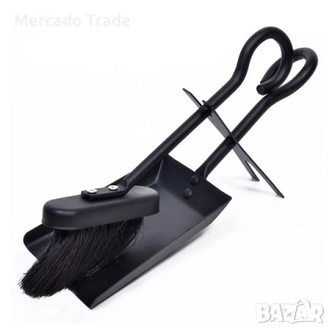 Комплект за почистване на камина Mercado Trade, Лопатка и четка, Метал, Черен
