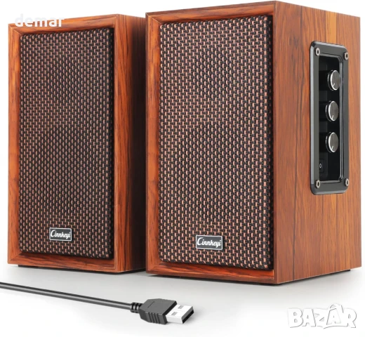 40W Bluetooth дървени компютърни високоговорители 2.0 със силен бас, снимка 6 - Тонколони - 51105476