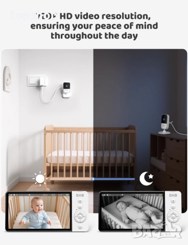 Нов, проверен GHB Бебефон с камера и нощно виждане 5'' 720P HD видео бебефон с камера IPS екран, VOX, снимка 2 - Бебефони - 52464428
