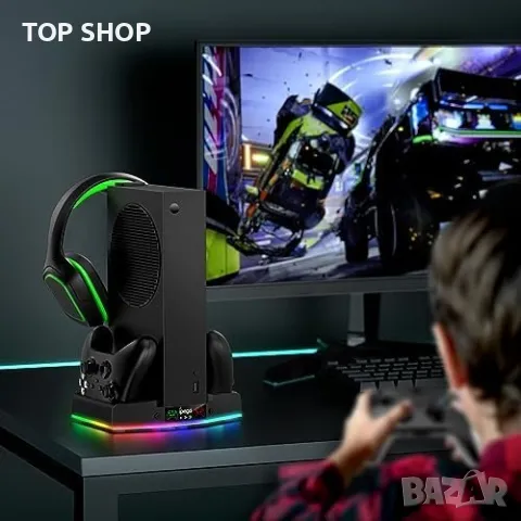 Нова Охлаждаща стойка за Xbox Series XBX със зарядна станция и RGB светлина, снимка 3 - Аксесоари - 49409681