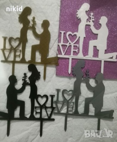 Love двойка мъж на колене с роза пластмасов топер за сватбена торта украса табела топер, снимка 2 - Други - 29684074