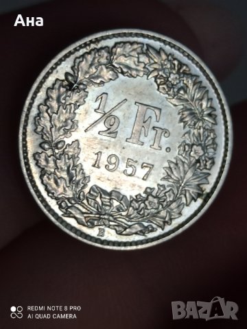 1/2 франка швейцарски унк сребро 1957 г

