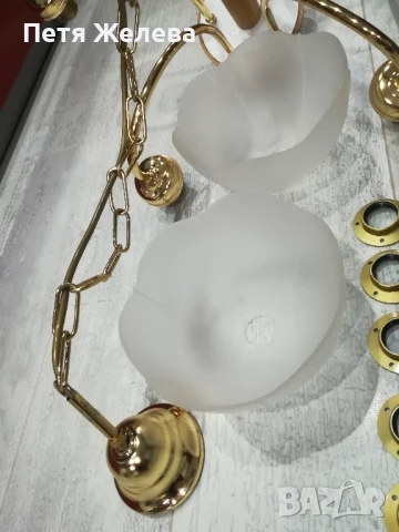 Полилей 5 крушки-дърво,стъкло и метал/Австрия , снимка 5 - Полилеи - 50731985