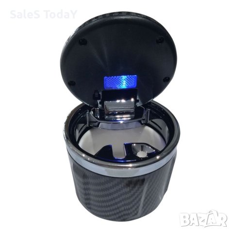 Пепелник за автомобил с диод, 74 х 75 мм, карбон, снимка 2 - Аксесоари и консумативи - 41872906