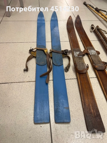 Винтидж детски дървени ски – сини, 90 см, снимка 2 - Зимни спортове - 52879551