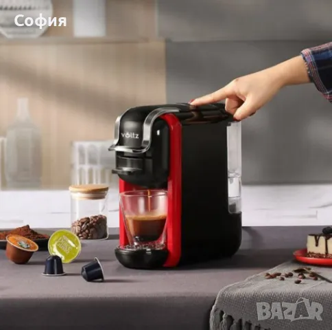 Кафемашина 8в1  "Поддържа всички капусли" Voltz 19 бара/ 1650W, черно с червено, 2 ГОДИНИ ГАРАНЦИЯ