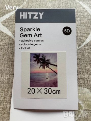 Ръчно налепен диамантен гоблен ,,Палма и плаж с залез” с р.р  20х30см!, снимка 4 - Гоблени - 52911775