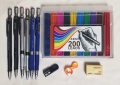 Комплект 6 механични молива 2мм + 200 броя 2B цветен цветни + 6 черни графита