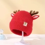 Бебешка коледна плетена шапка с еленови рога – с ушички, 0–3 г., снимка 2