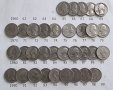 Монети. САЩ. 1/4 Американски долари . Quarter . Пълен комплект. 33  бройки. От 1965 до 1998 г. вкл., снимка 1