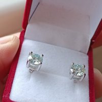 Уникални 2 карата обеци Фенси Бял-морско син оттенък Мойсанит Диамант Diamond Moissanite, снимка 8 - Обеци - 35434297