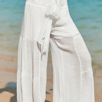 Дамски панталон в бяло, с висока талия и широки крачоли, снимка 3 - Панталони - 44597583