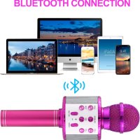 Fede безжичен Караоке Bluetooth микрофон с мигащи цветни LED светлини, снимка 3 - Микрофони - 41966689