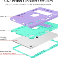 Удароустойчив калъф за iPad 10-то поколение 10,9" 2022 GUAGUA, лилаво/мента, снимка 2 - Таблети - 44762136