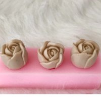 3D 3 пъпки пъпка роза розички затвоени силиконов молд форма фондан шоколад гипс декор, снимка 3 - Форми - 40693330