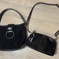 Черна дамска чанта SaraPen от естествен велур и лак, снимка 1 - Чанти - 44223355