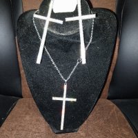 К-т Синджир и обеци с кръст с камъни, снимка 1 - Колиета, медальони, синджири - 41974917