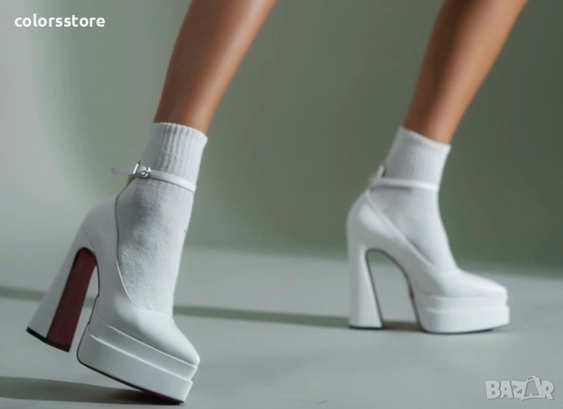 Обувки на ток - бяла кожа - VT2, снимка 1