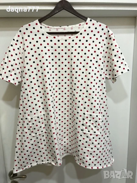 Нова!  БЯЛА БЛУЗА НА ЦВЕТНИ ТОЧКИ, снимка 1