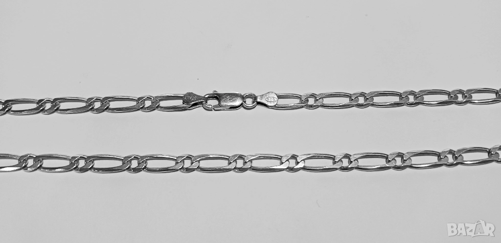 Сребърен синджир плетка тип 1+Картие (1+Фигаро), снимка 1