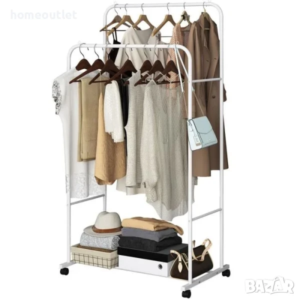 ПРОМОЦИЯ Мобилен стелаж за дрехи в бяло UNHO ZJJ215-WT-G1, снимка 1