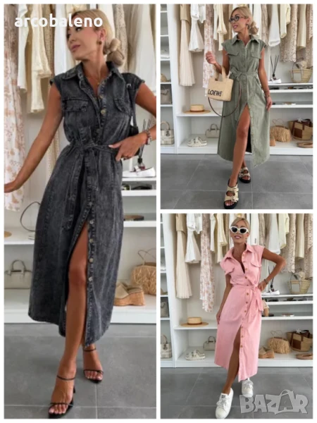 Дамска ежедневна едноредна дънкова рокля без ръкави, 3цвята , снимка 1