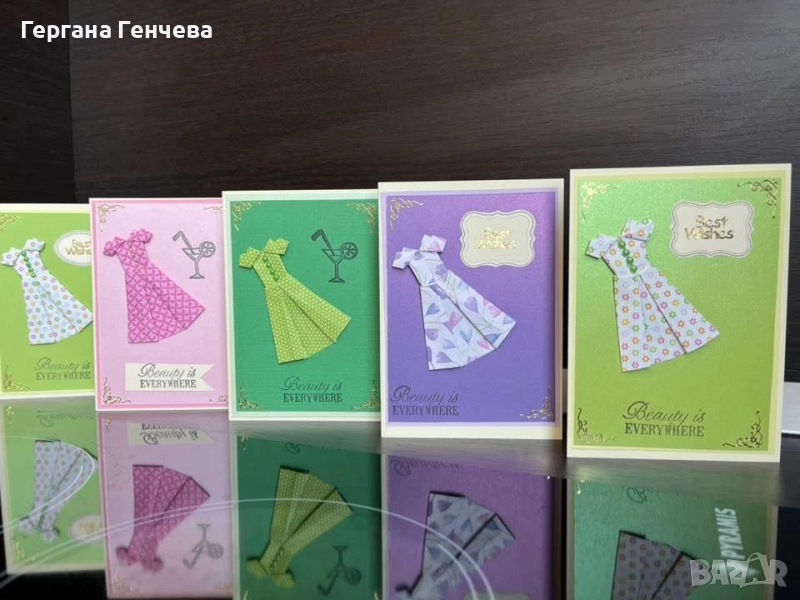 Ръчно изработена картичка с мини рокличка — различни десени (handmade), снимка 1