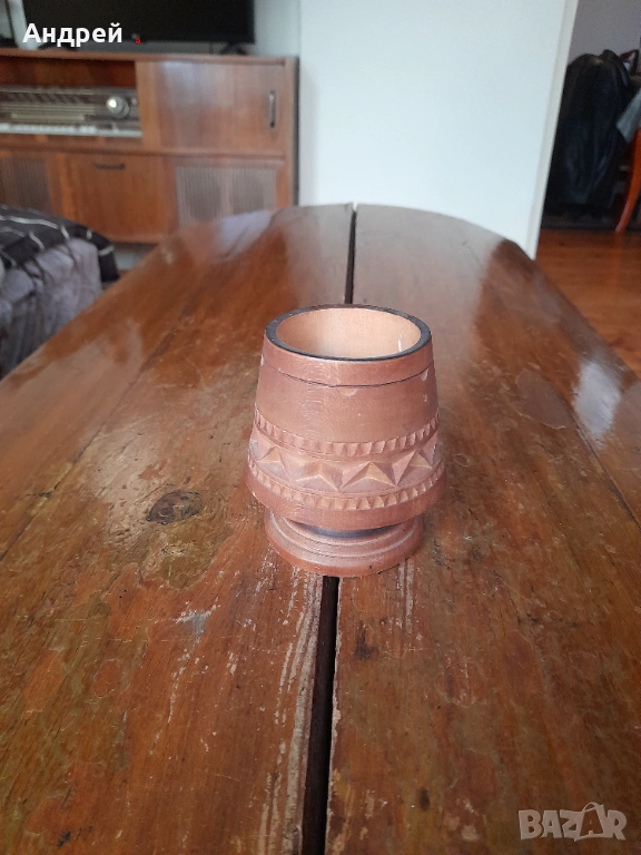 Стара дървена ваза,моливник, снимка 1