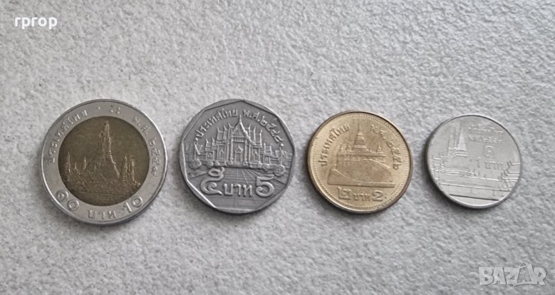 Монети. Тайланд.  1 , 2, 5  и 10 бата. Тайландски батове. 4 бройки., снимка 1