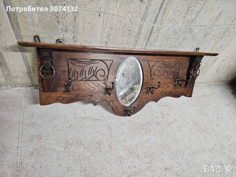 Закачалка за стена с дърворезба и кристално огледало, снимка 1