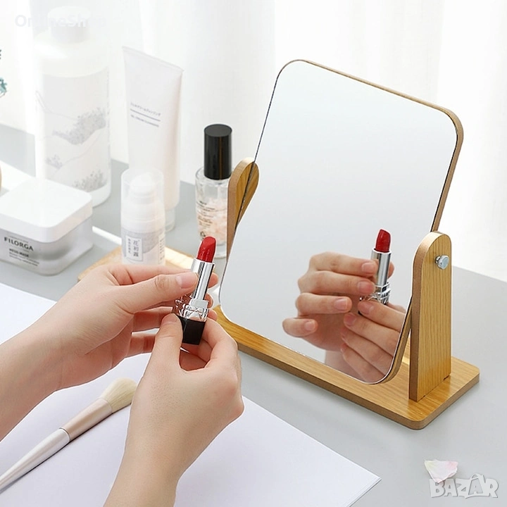 Козметично огледало, дърво, въртящ се дизайн, снимка 1