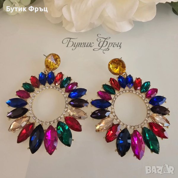 Обеци цветни кристали 1, снимка 1