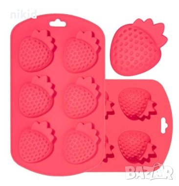 6 големи ягоди ягода силиконов молд форма шоколад фондан гипс сапун , снимка 1