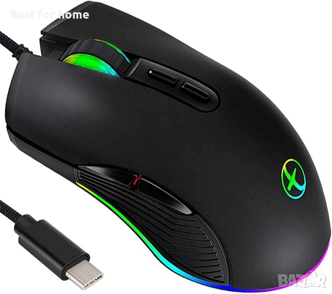 Ергономична RGB мишка за игри, Кабелна мишка IULONEE тип C,, снимка 1