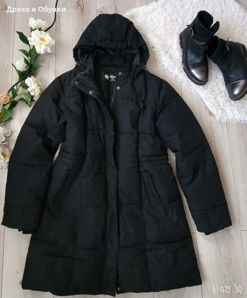 Черно зимно яке с качулка водо и ветро непромокаема материя , снимка 1