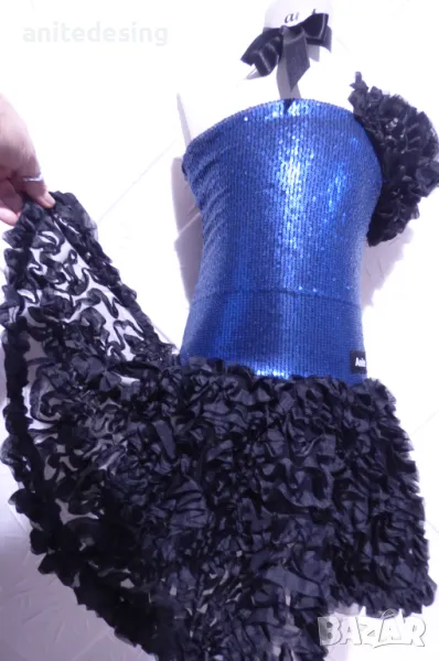 Детска рокля за спортни танци с паети в син цвят, снимка 1