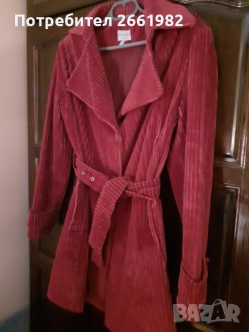 Стилно есенно кадифено палто в цикламен цвят, снимка 1 - Палта, манта - 42732573