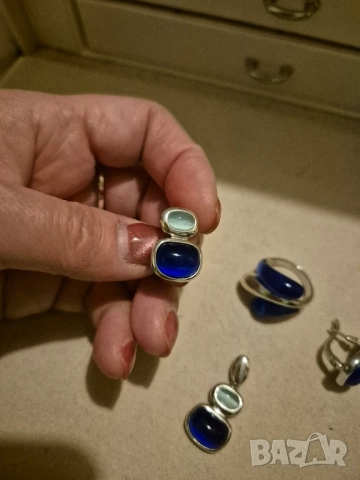 само днес сребърен комплект с котешко око, снимка 2 - Бижутерийни комплекти - 52436002