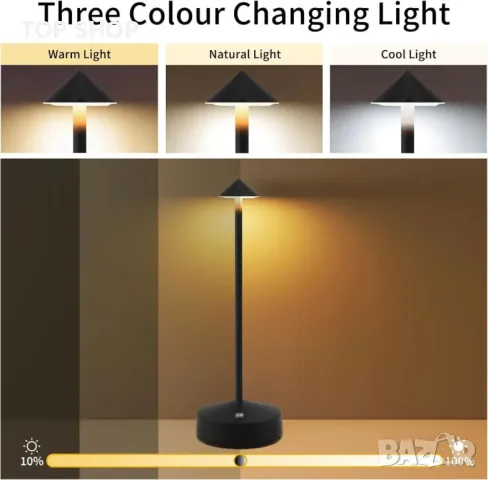 Ruspela Безжична настолна лампа 6000mAh, акумулаторна LED сензорна димираща 3 цвята, снимка 5 - Настолни лампи - 49338212