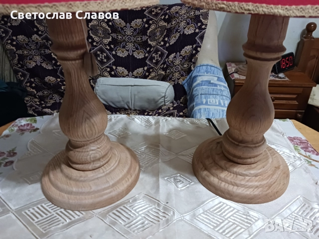 Комплект настолни /нощни/ лампи със стойки от натурален дъб , снимка 3 - Настолни лампи - 52405161