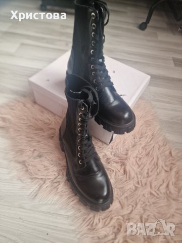 Черни боти кожа и плат - 40,00лв., снимка 3 - Дамски боти - 44342912