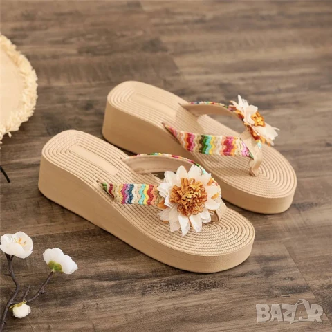 Дамски летни чехли с висока подметка , снимка 2 - Чехли - 50751860