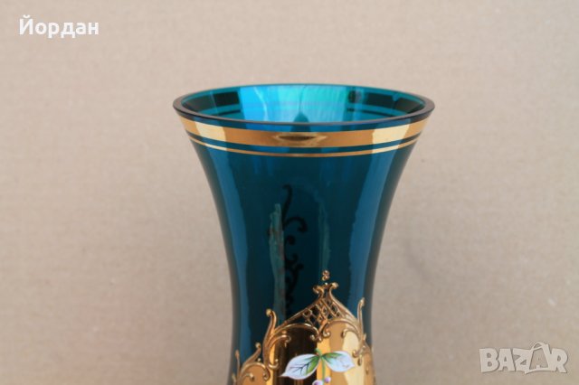 Ваза Бохемия синьо стъкло, снимка 3 - Други ценни предмети - 40566319