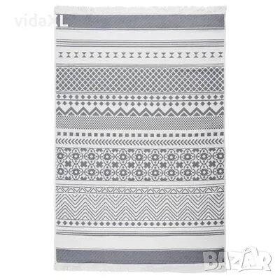 vidaXL Килим, сиво и бяло, 160x230 см, памук(SKU:340121), снимка 1 - Килими - 49109374