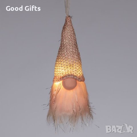 LED Светещ коледен гном, Розов, 15см