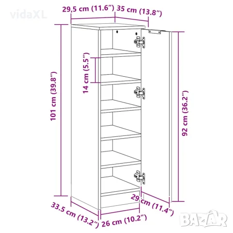 vidaXL Шкаф за обувки, сонома дъб, 30x35x100 см, инженерно дърво, снимка 9 - Скринове - 56147947