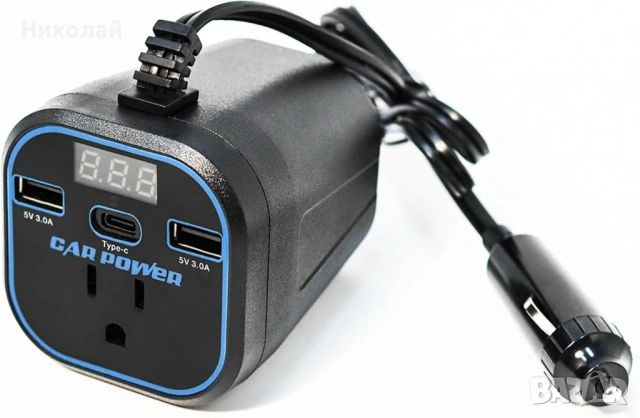 Автомобилен инвертор 12V/24V → 220V | 200W | USB 3.0 + Type-C, снимка 2 - Аксесоари и консумативи - 53243752